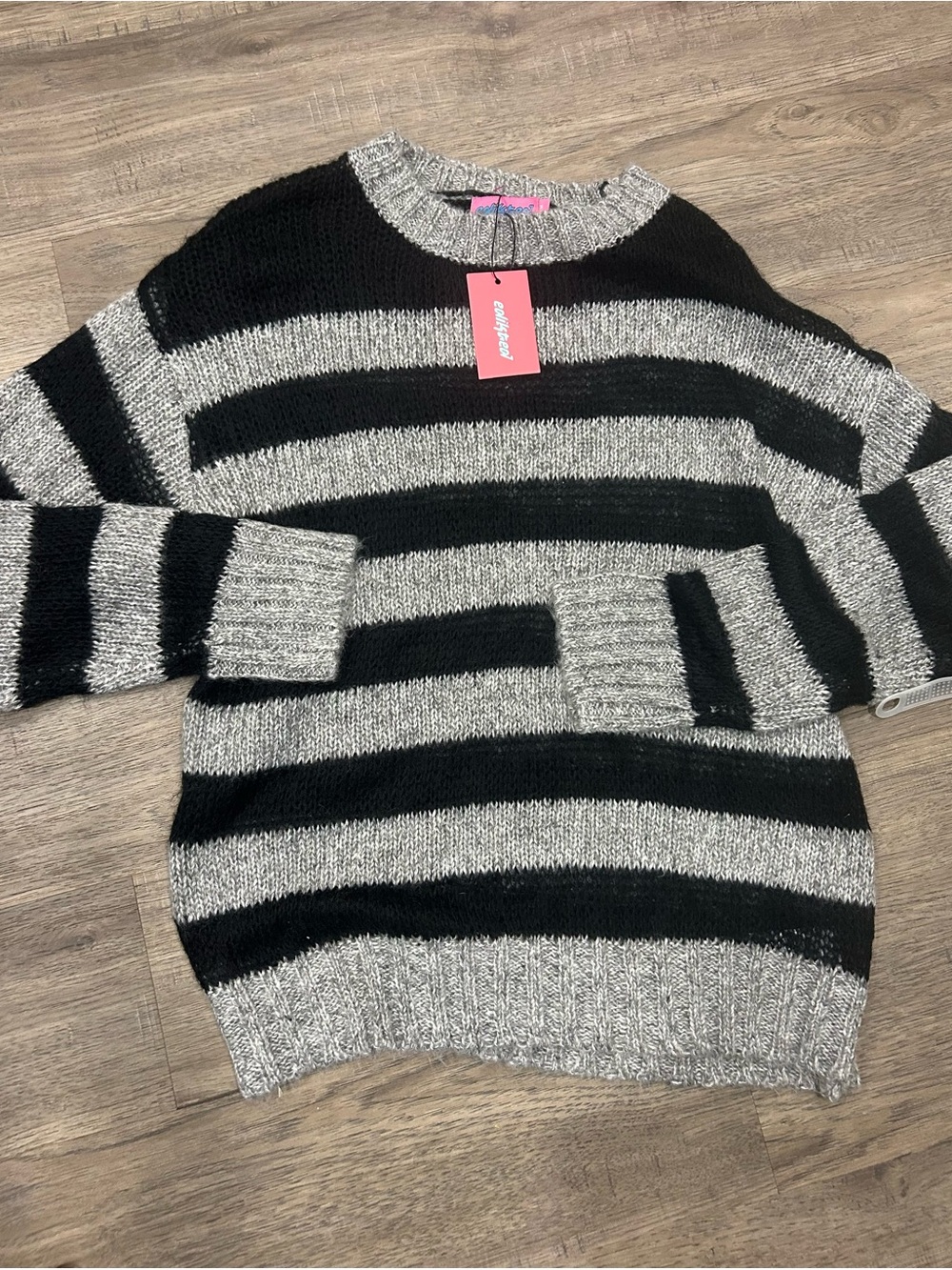 Edikted Black & Gray Striped Crewneck Sweater